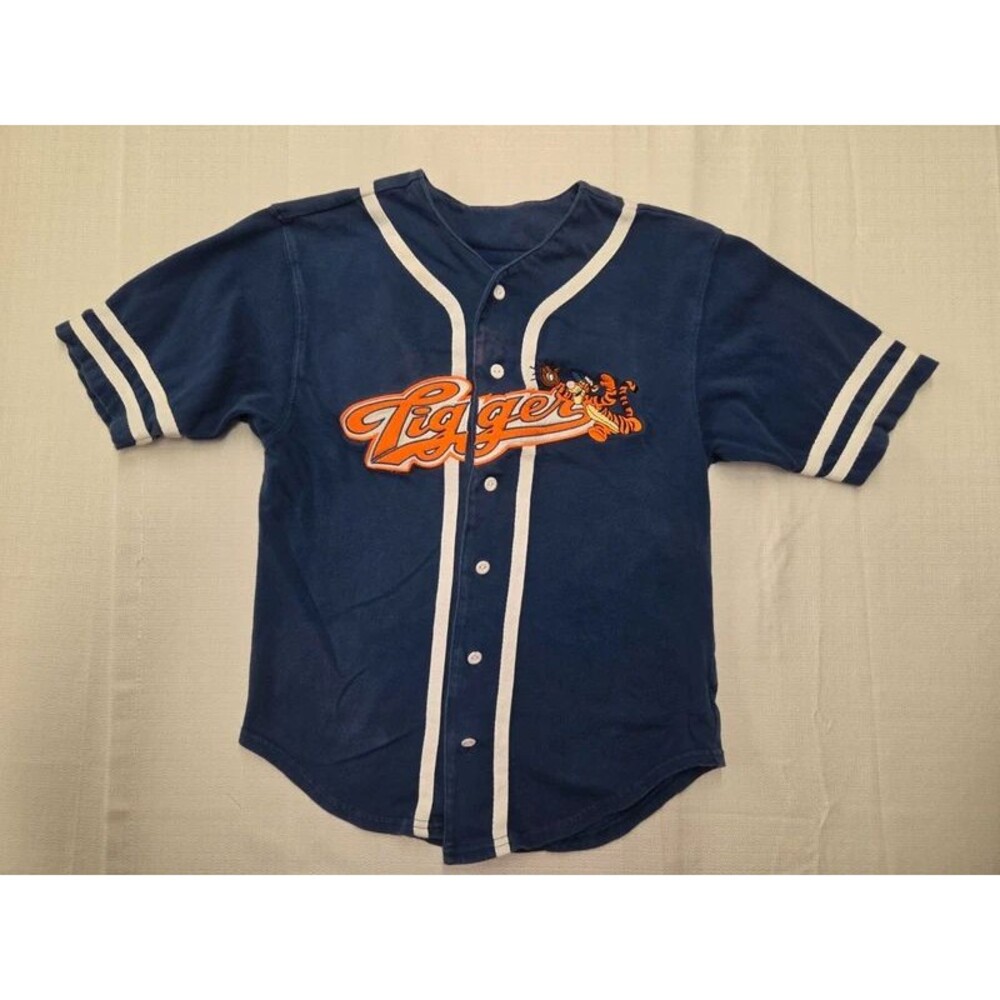Vintage 90s Disney Store Tigger Baseball Jersey Navy Blue Kids Youth Medium 7/8